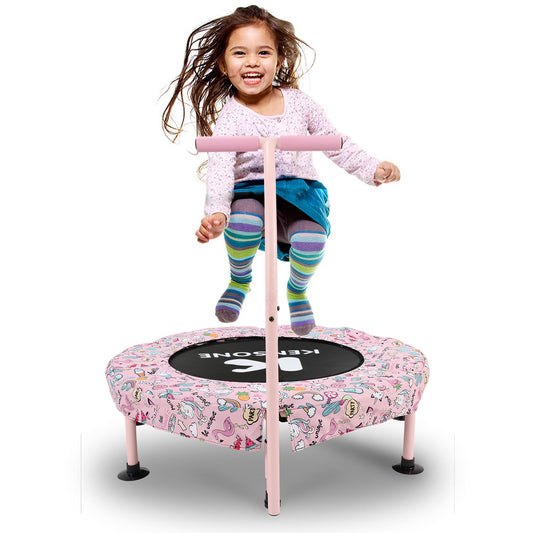 girl-jumping-happily-on-pink-children-trampoline