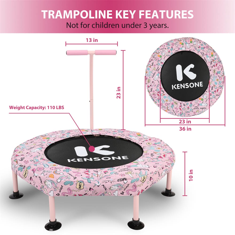 Kensone 36-inch T-Bar Kids Trampoline in pink with adjustable handles